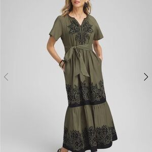 NWT Chico's Khaki and Black Floral Maxi Dress size 3 (XL)